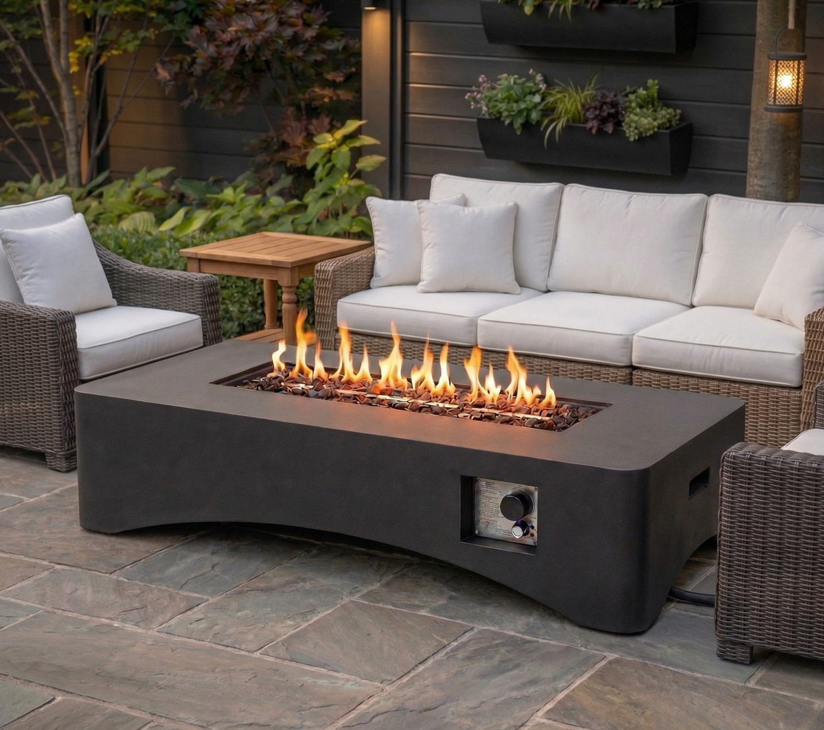 56" Propane Fire Pit Table, Rectangular Outdoor Gas Fire Pit, photo 2 of 17
