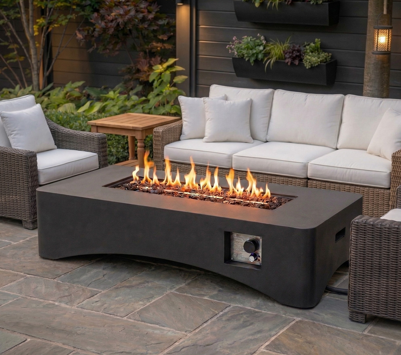56" Propane Fire Pit Table, Rectangular Outdoor Gas Fire Pit, photo 2 of 17