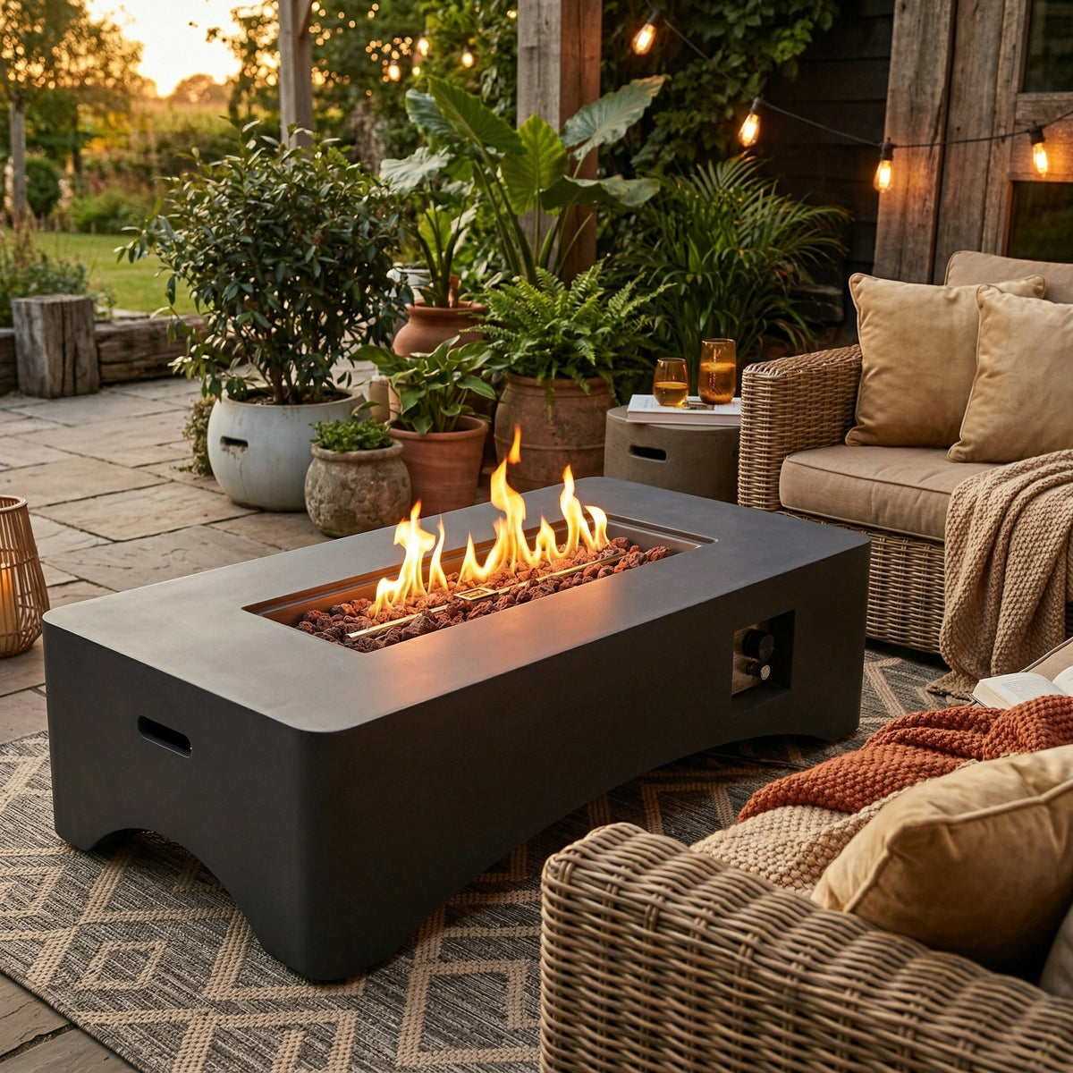 56" Propane Fire Pit Table, Rectangular Outdoor Gas Fire Pit, photo 5 of 17