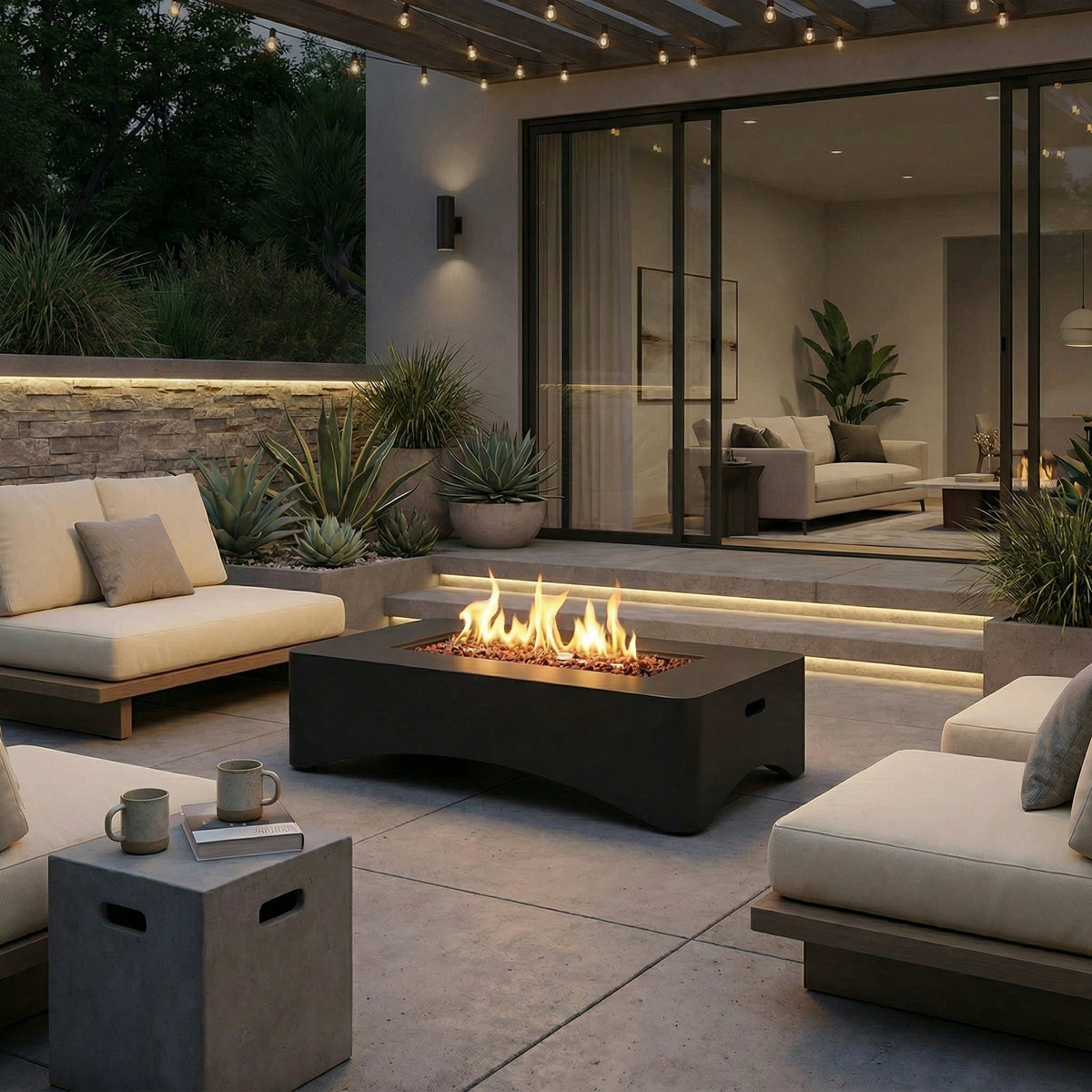 56" Propane Fire Pit Table, Rectangular Outdoor Gas Fire Pit, photo 9 of 17