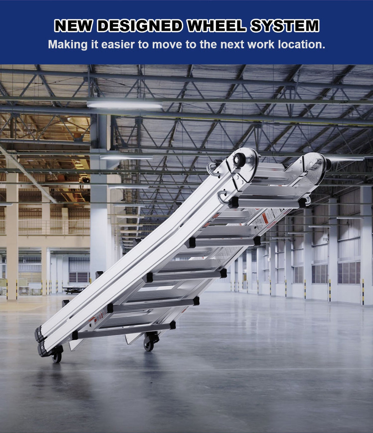 Aluminum Multi-Position Ladder with Wheels, 22 FT, 300 lbs Capacity