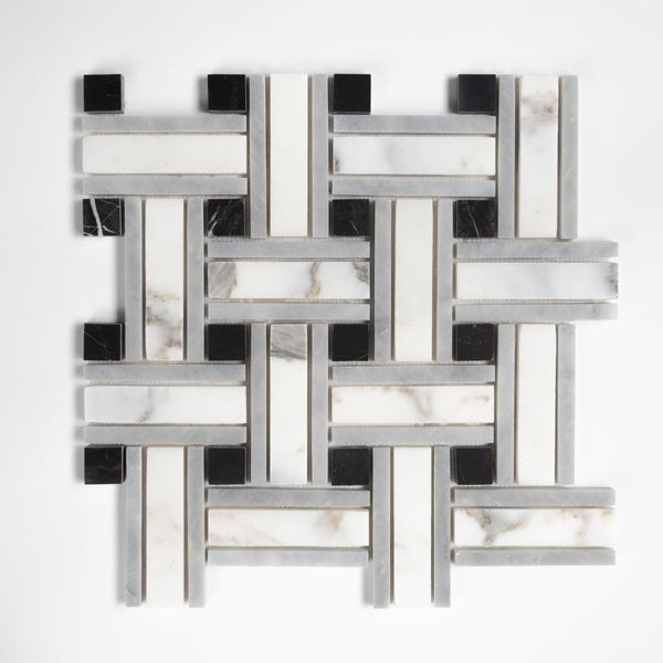 Tagled Calacatta Gold Honed Lattice Marble Mosaics 12x12