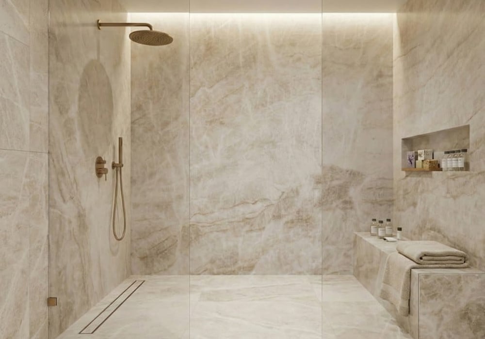 Taj Mahal Supreme Polished Quartzite Slab Random 3/4 room scene 6