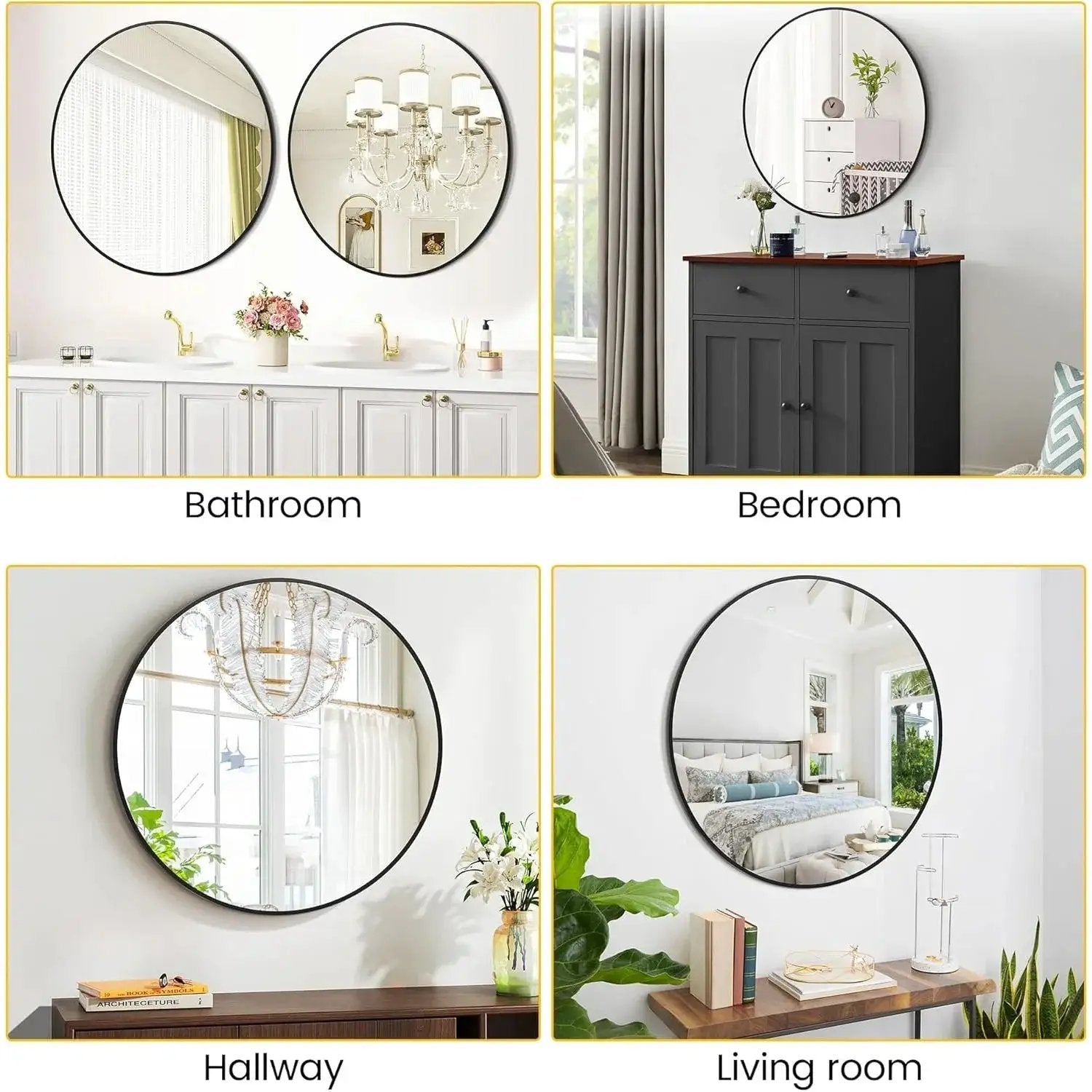 Takywep 24 Inch Round Mirror with 20mm Black Aluminum Frame - Shatter-Resistant Fogless Glass, -Fog Technology-Free (No Installation Required), Wall-Mounted Large Circle Mirror for Bathroom, Bedroom, Living Room, Entryway - M by House Of Avana