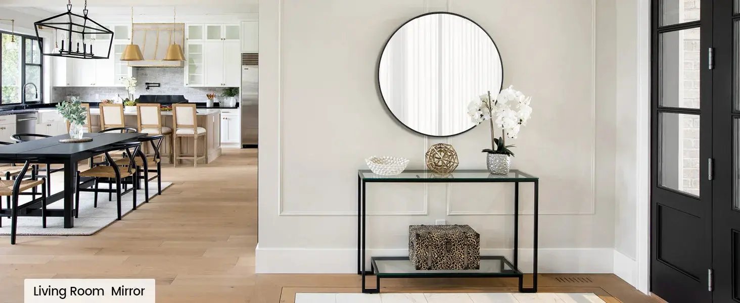 Takywep 24 Inch Round Mirror with 20mm Black Aluminum Frame - Shatter-Resistant Fogless Glass, -Fog Technology-Free (No Installation Required), Wall-Mounted Large Circle Mirror for Bathroom, Bedroom, Living Room, Entryway - M by House Of Avana