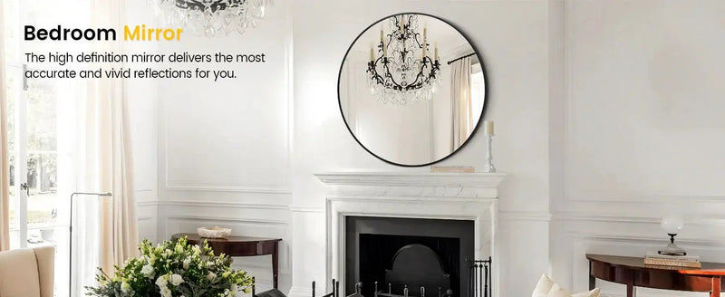 Takywep 24 Inch Round Mirror with 20mm Black Aluminum Frame - Shatter-Resistant Fogless Glass, -Fog Technology-Free (No Installation Required), Wall-Mounted Large Circle Mirror for Bathroom, Bedroom, Living Room, Entryway - M by House Of Avana