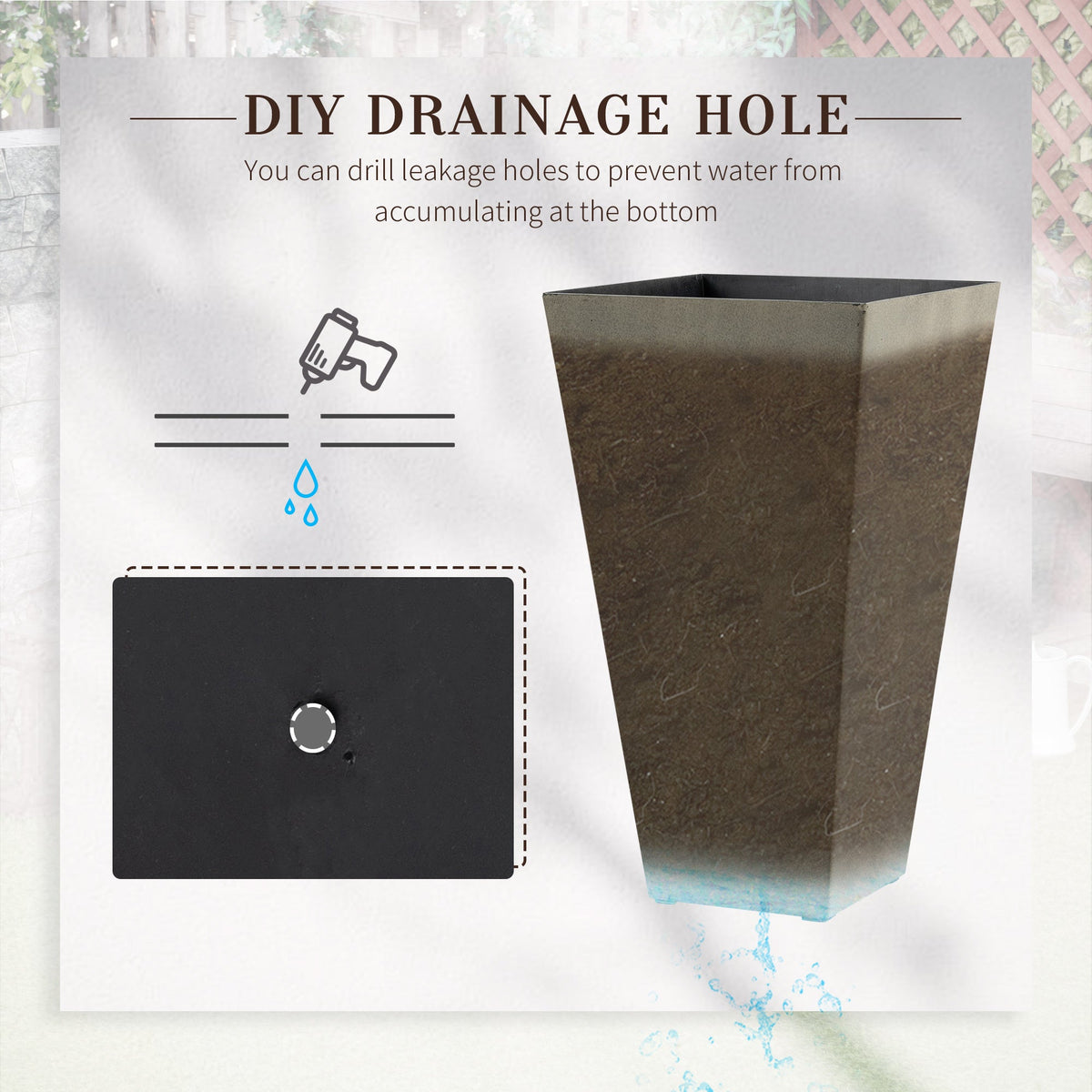 Tall Planters Set of 3 with Drainage Hole - Gray, photo 7 of 9
