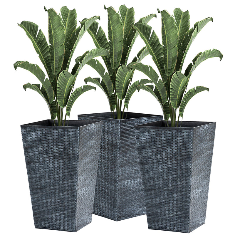 Tall Polypropylene Planter Set with Drainage - Gray