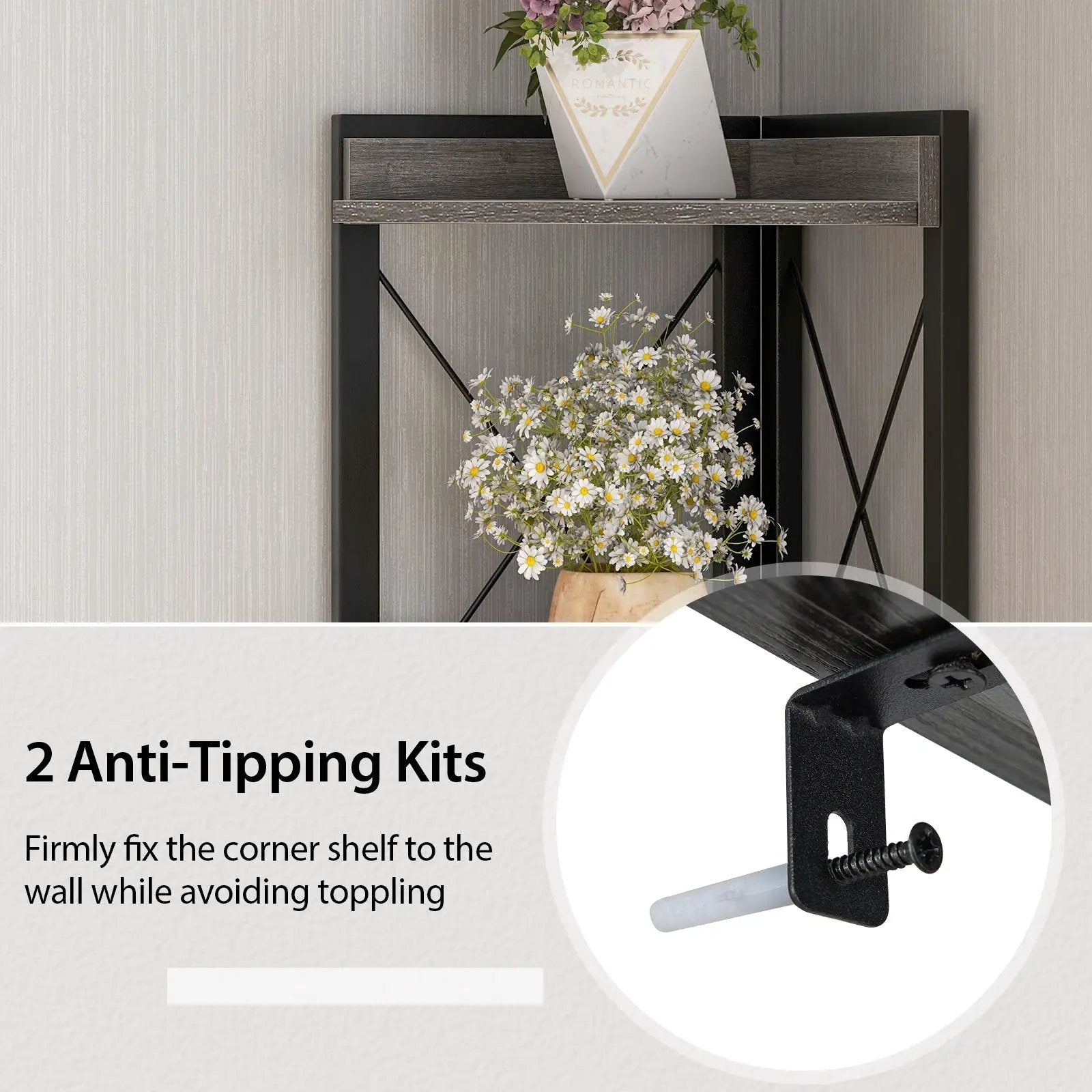 Tall Corner Storage Cabinet with 3-Tier Shelf and Enclosed Cabinet by DirectDeals