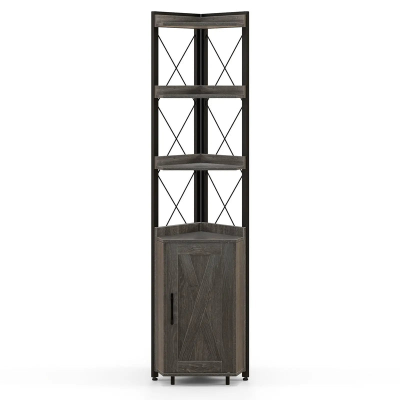 Tall Corner Storage Cabinet with 3-Tier Shelf and Enclosed Cabinet by DirectDeals