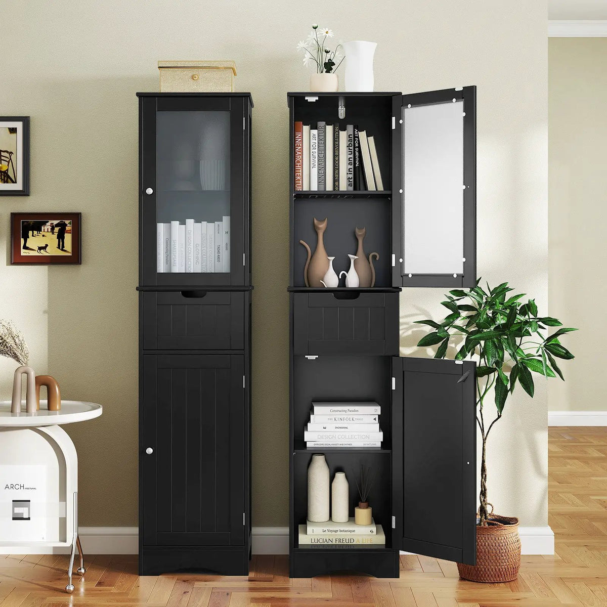 Tall Floor Storage Cabinet with 2 Doors and 1 Drawer for Bathroom by DirectDeals