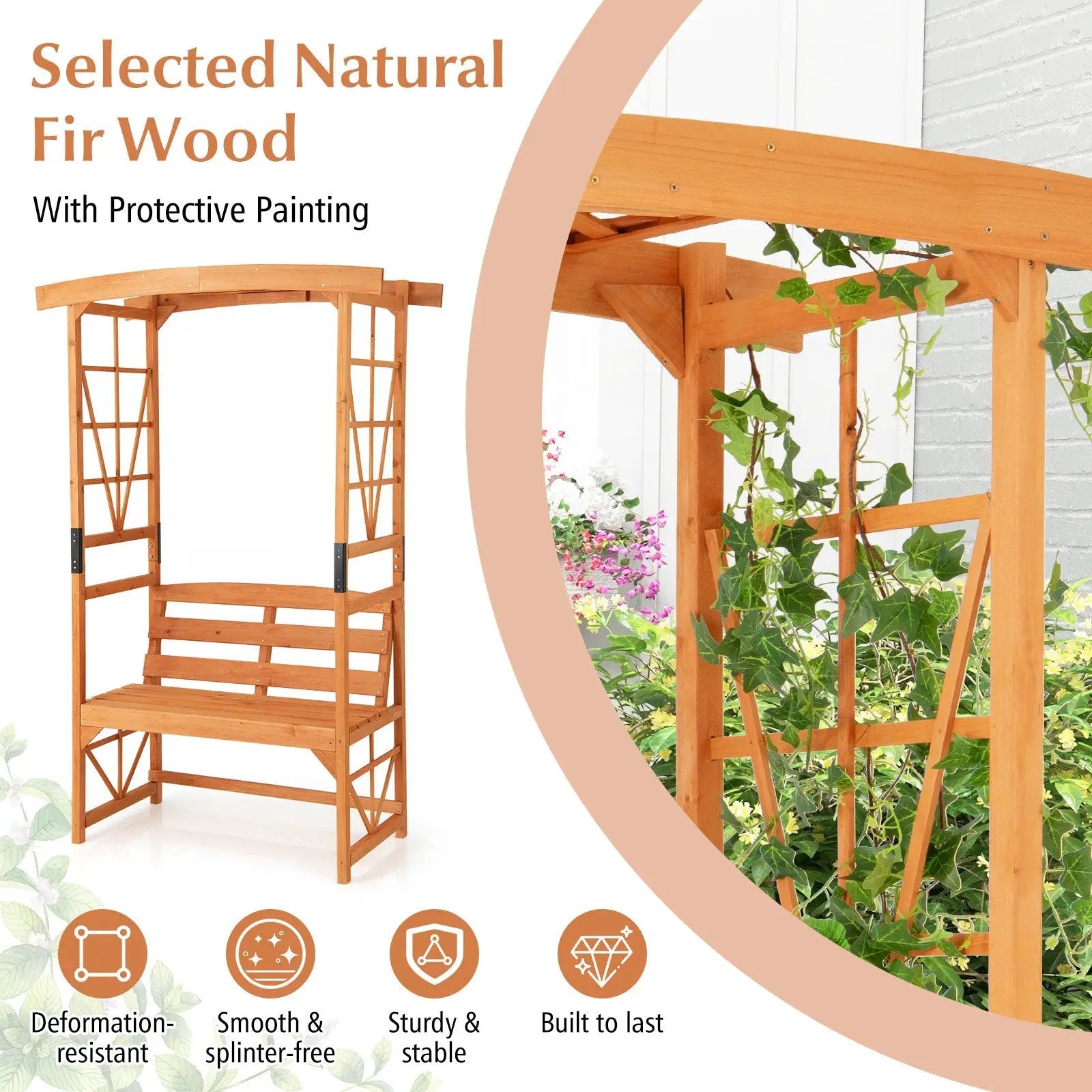 6.2 Feet Tall Patio Garden Arbor with Pergola and 2-Seat Bench for Garden Lawn Backyard Decoration-Yellow by DirectDeals
