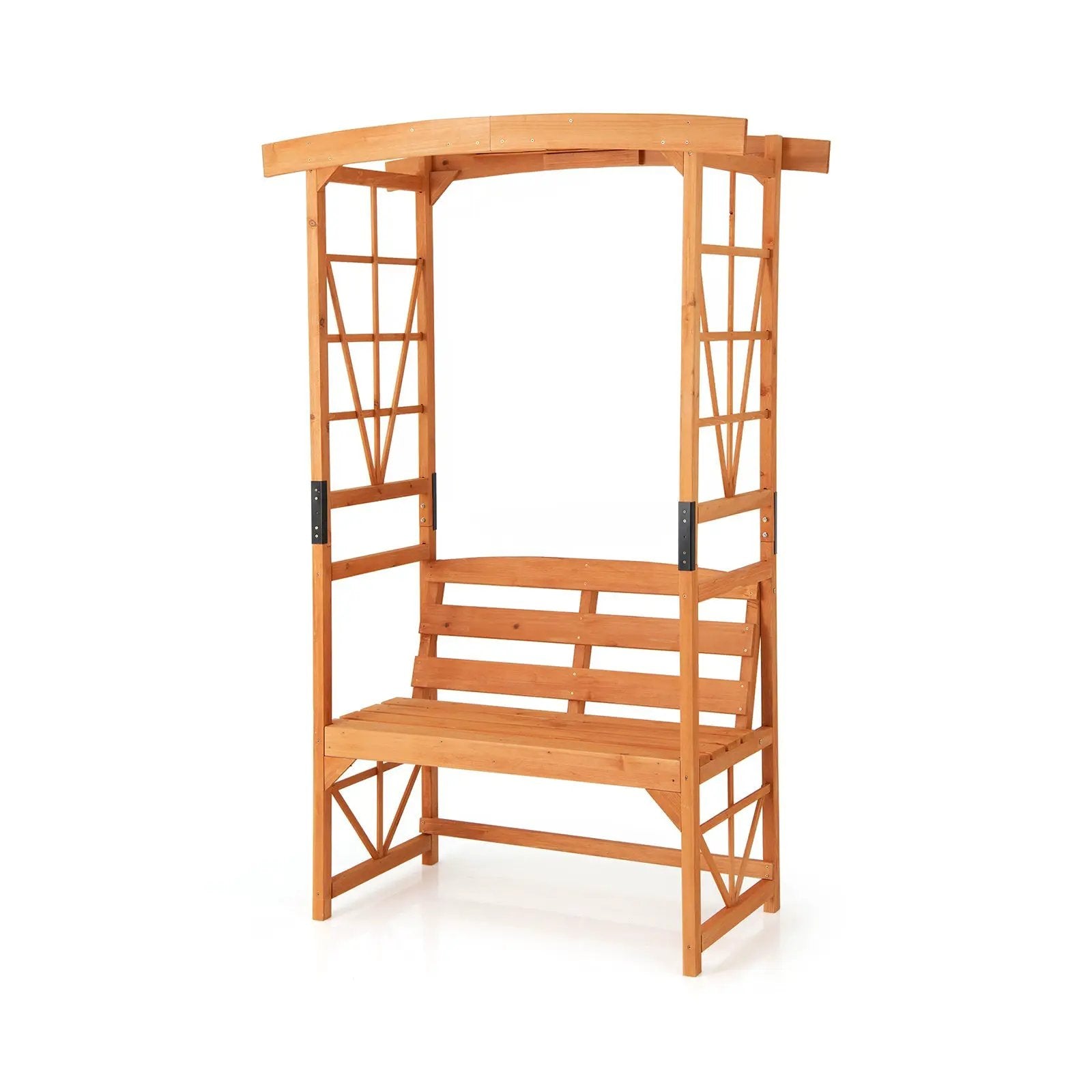 6.2 Feet Tall Patio Garden Arbor with Pergola and 2-Seat Bench for Garden Lawn Backyard Decoration-Yellow by DirectDeals