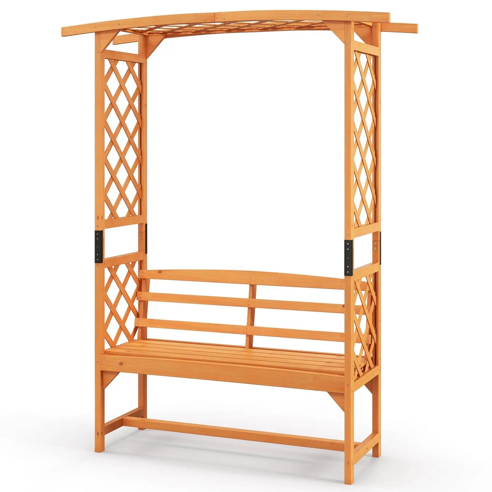 6.5 FT Tall Patio Garden Arbor with Pergola and 2-Seat Bench for Garden Backyard Decoration-Yellow by DirectDeals
