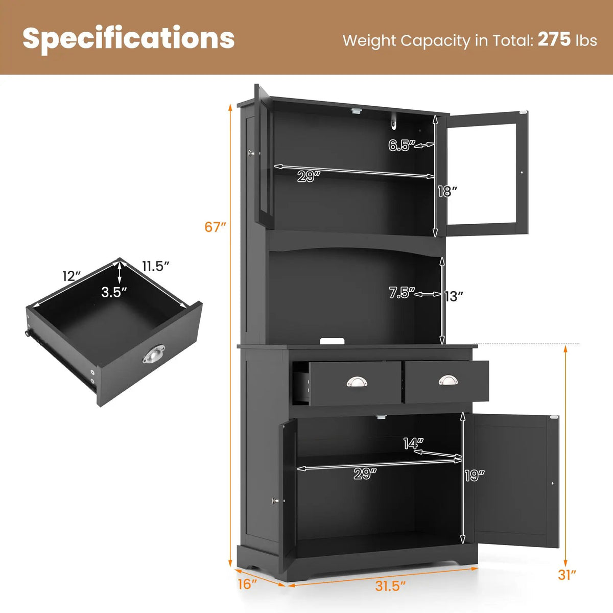 Tall Sideboard with 2 Drawers and Adjustable Shelves by DirectDeals