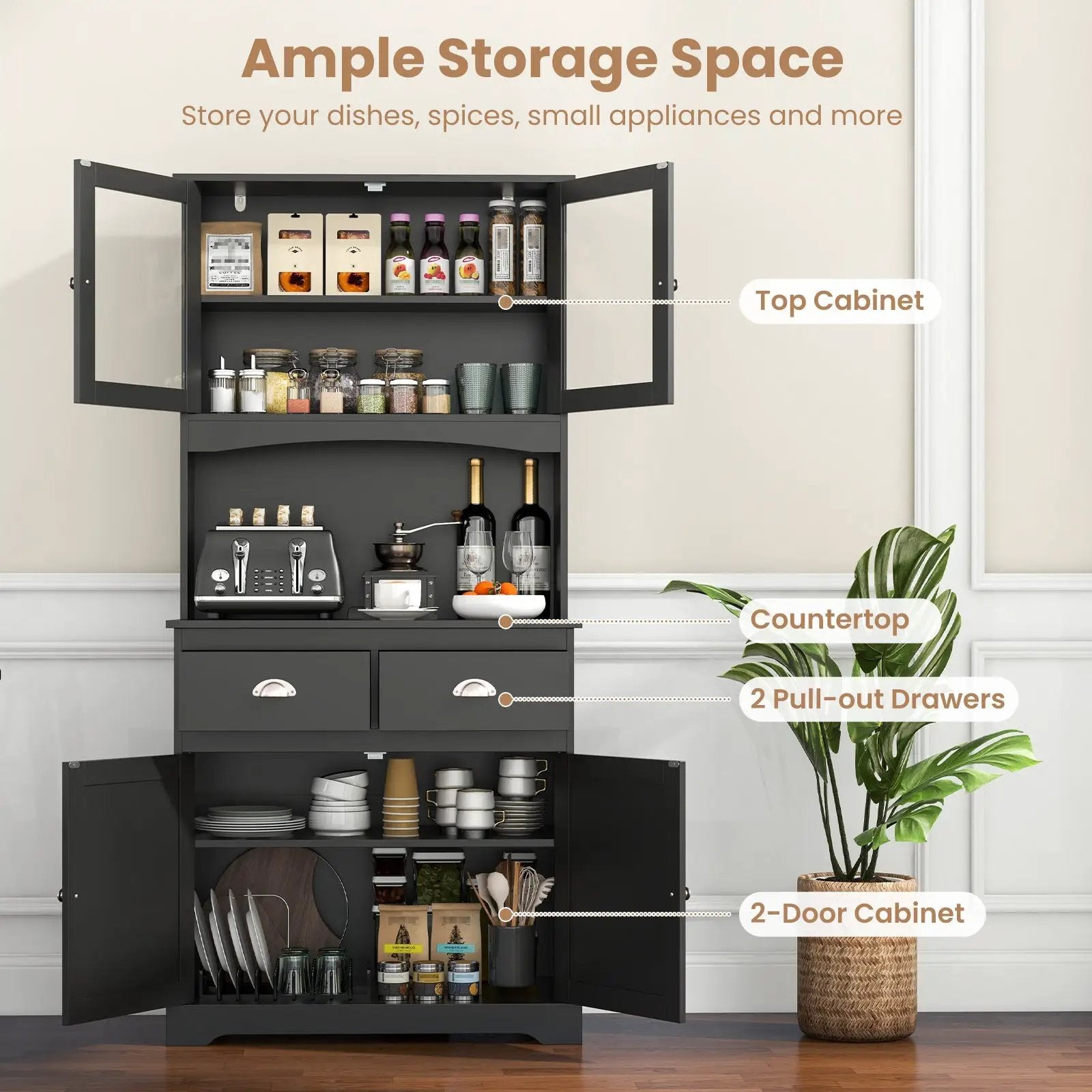 Tall Sideboard with 2 Drawers and Adjustable Shelves by DirectDeals