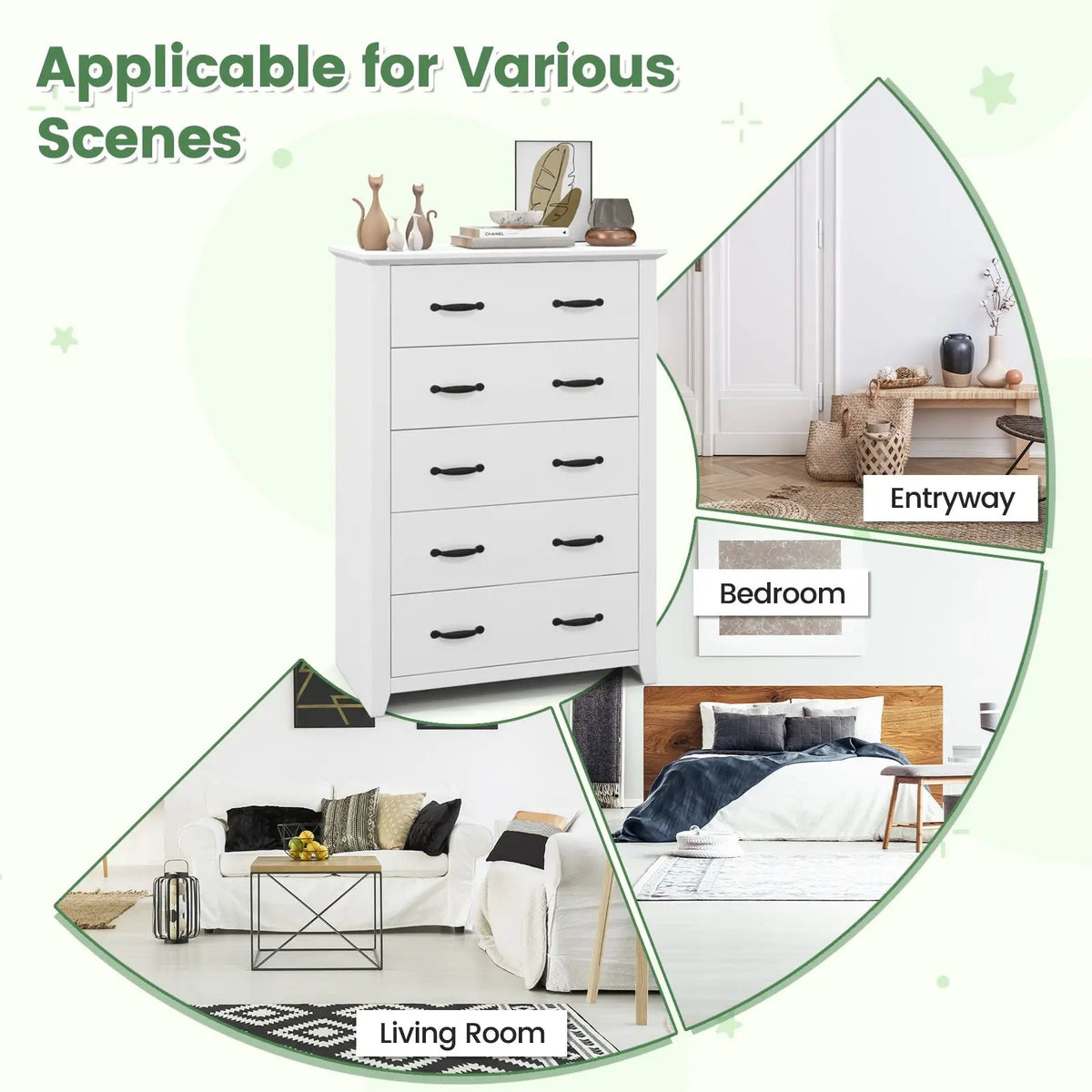 Tall Storage Dresser with 5 Pull-out Drawers for Bedroom Living Room by DirectDeals