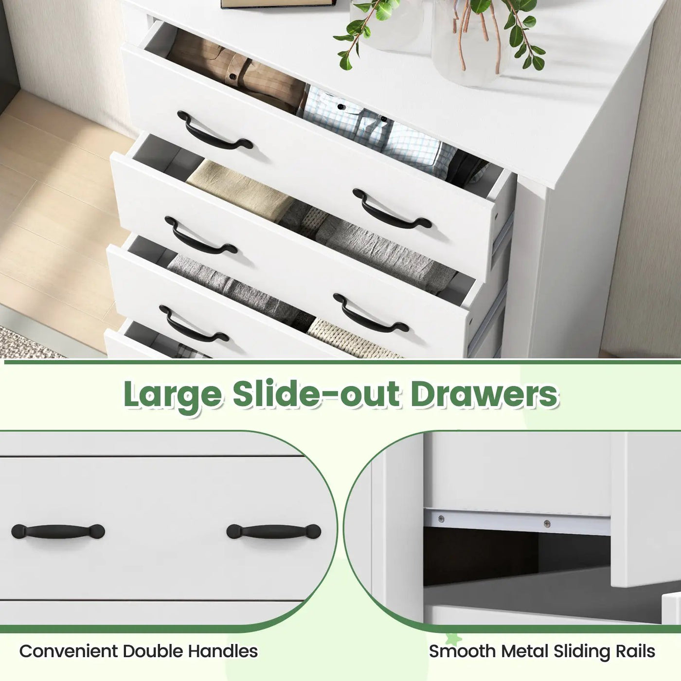 Tall Storage Dresser with 5 Pull-out Drawers for Bedroom Living Room by DirectDeals
