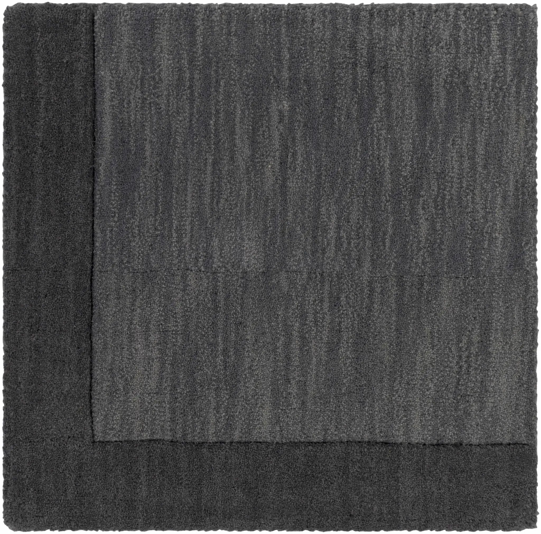 Bordered Solid Black Charcoal Wool Rug by Boutique Rugs