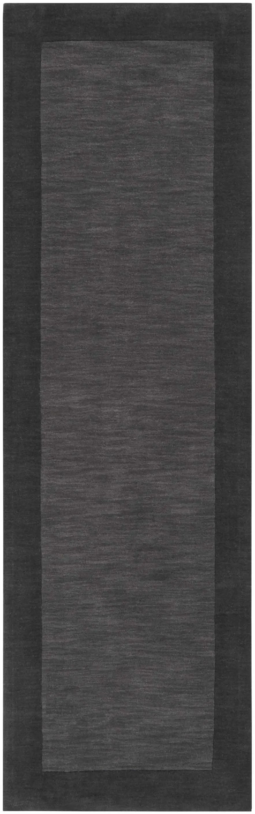Bordered Solid Black Charcoal Wool Rug by Boutique Rugs