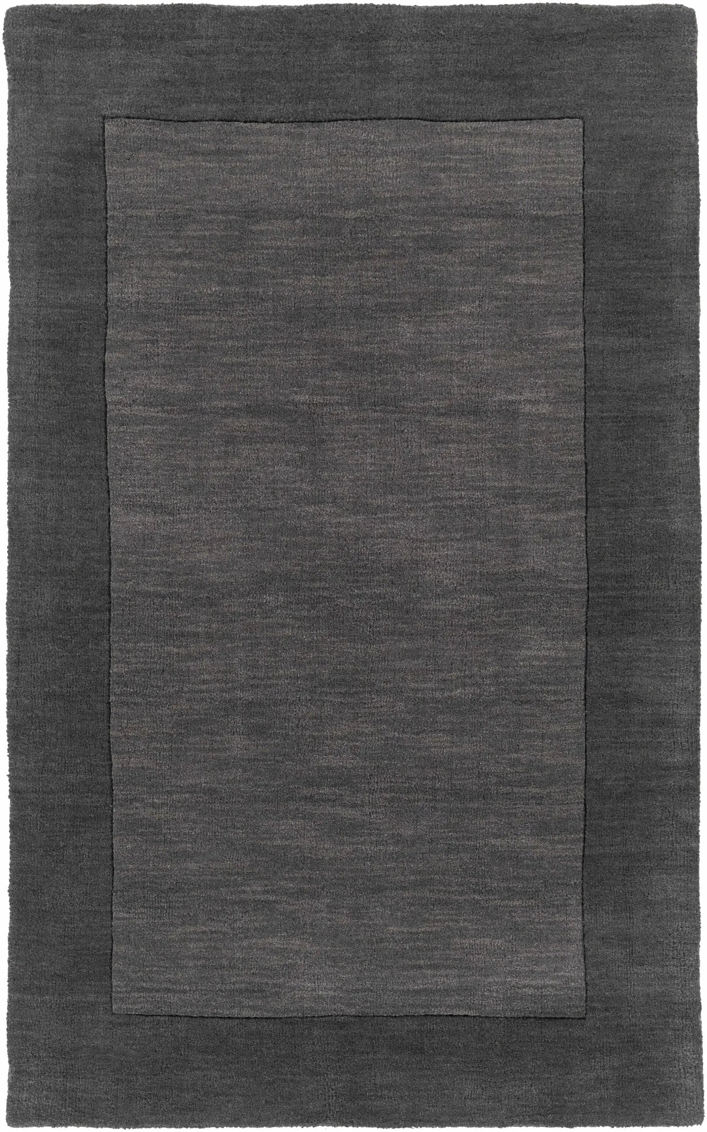 Bordered Solid Black Charcoal Wool Rug by Boutique Rugs