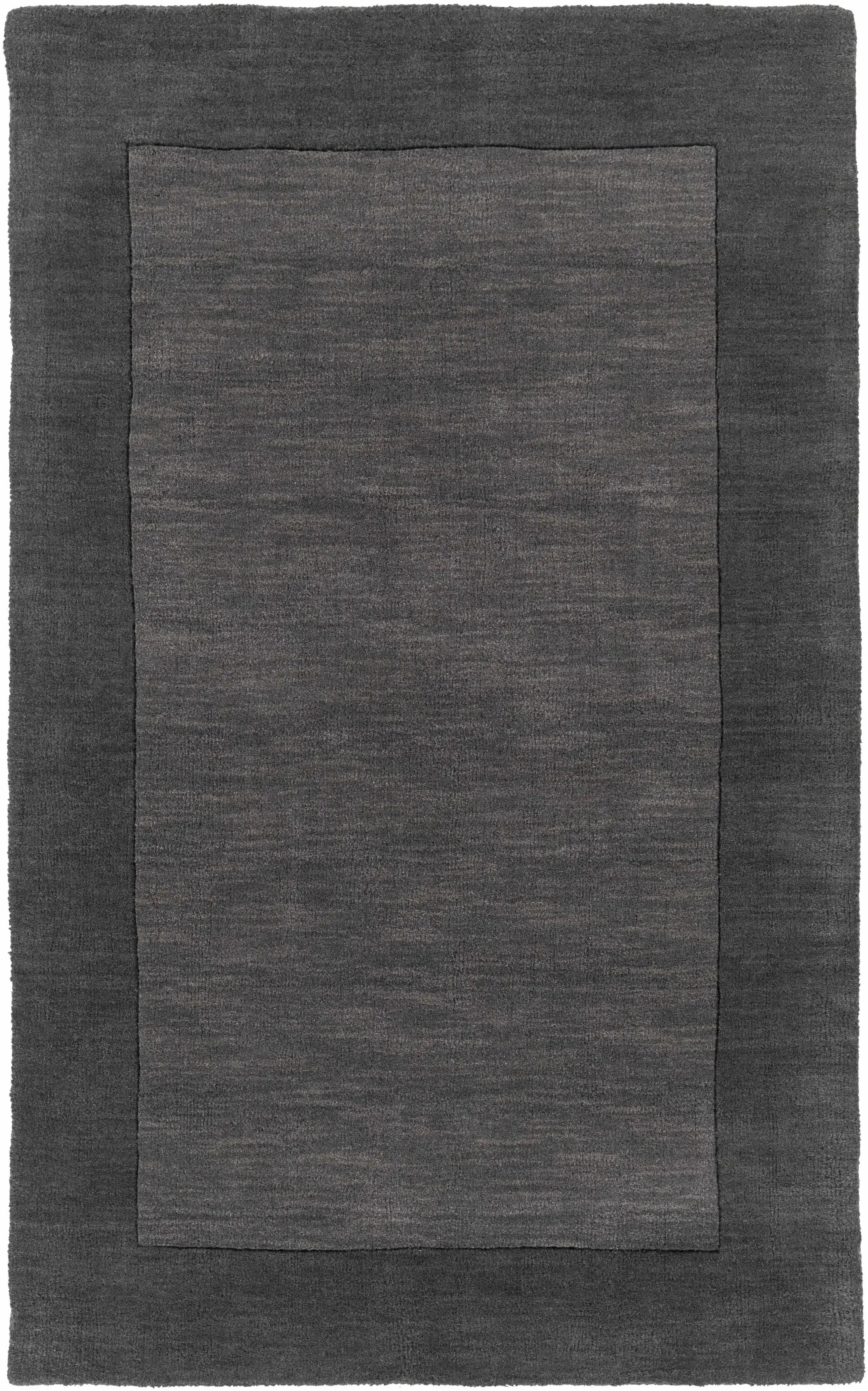 Bordered Solid Black Charcoal Wool Rug by Boutique Rugs