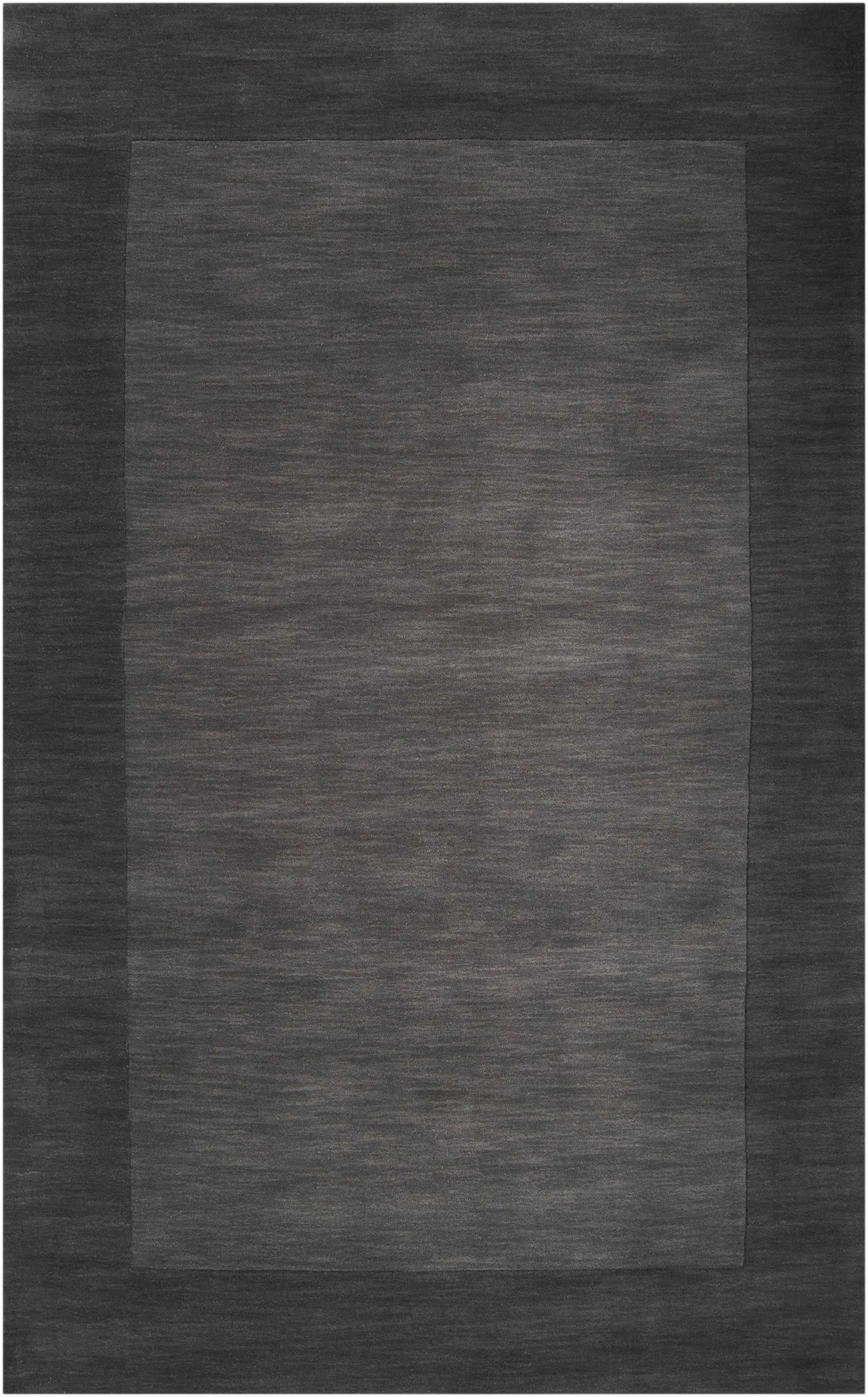 Bordered Solid Black Charcoal Wool Rug by Boutique Rugs