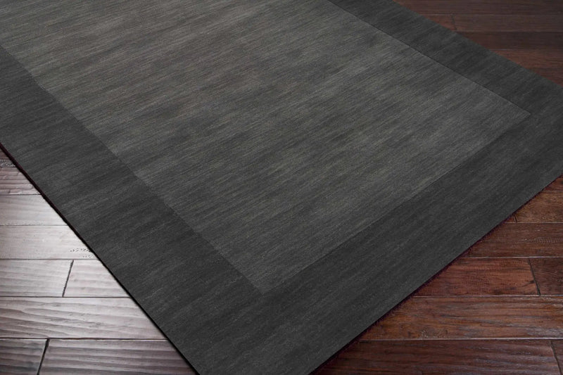 Bordered Solid Black Charcoal Wool Rug by Boutique Rugs