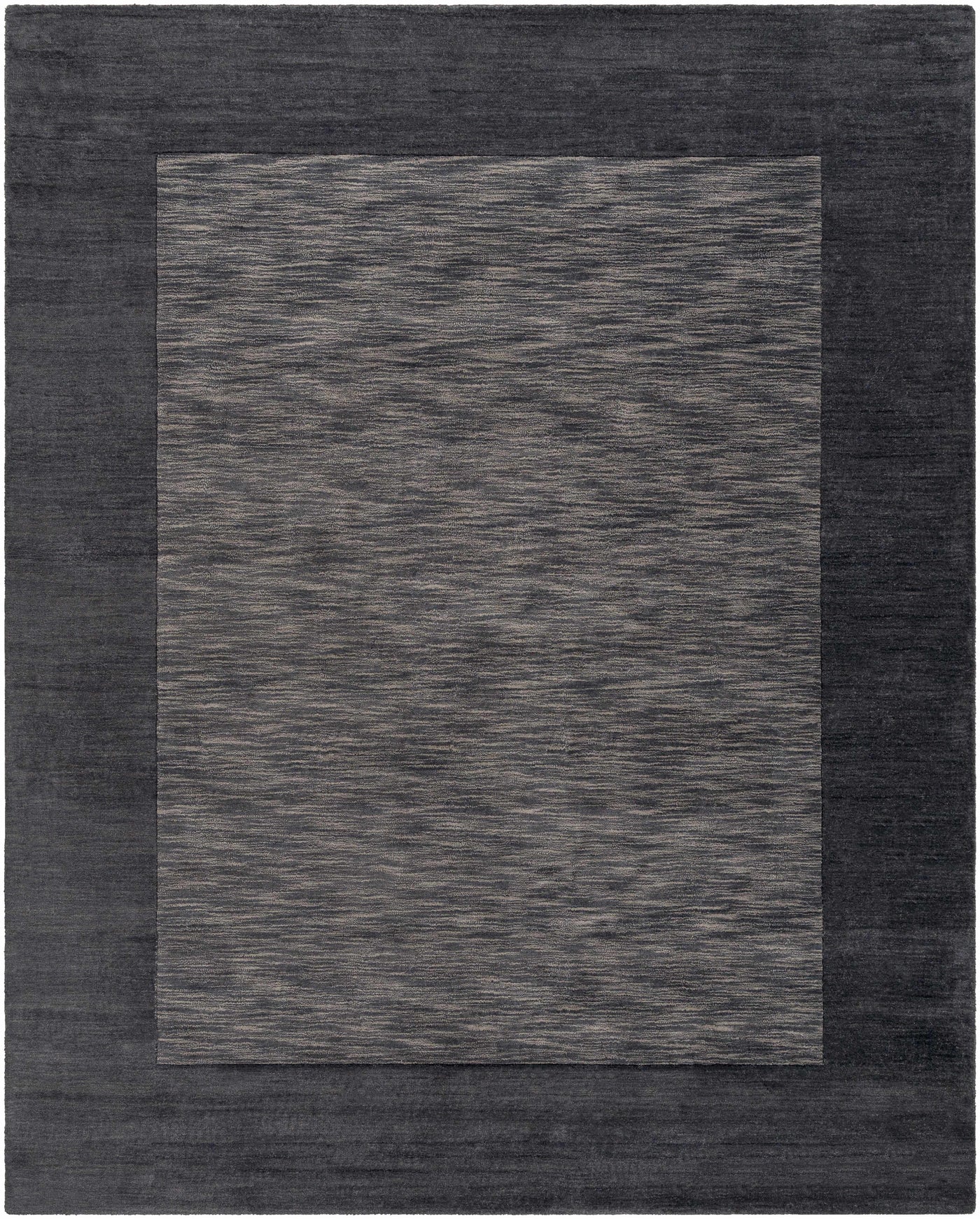 Bordered Solid Black Charcoal Wool Rug by Boutique Rugs