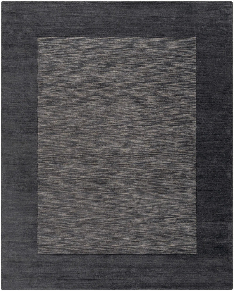 Bordered Solid Black Charcoal Wool Rug by Boutique Rugs