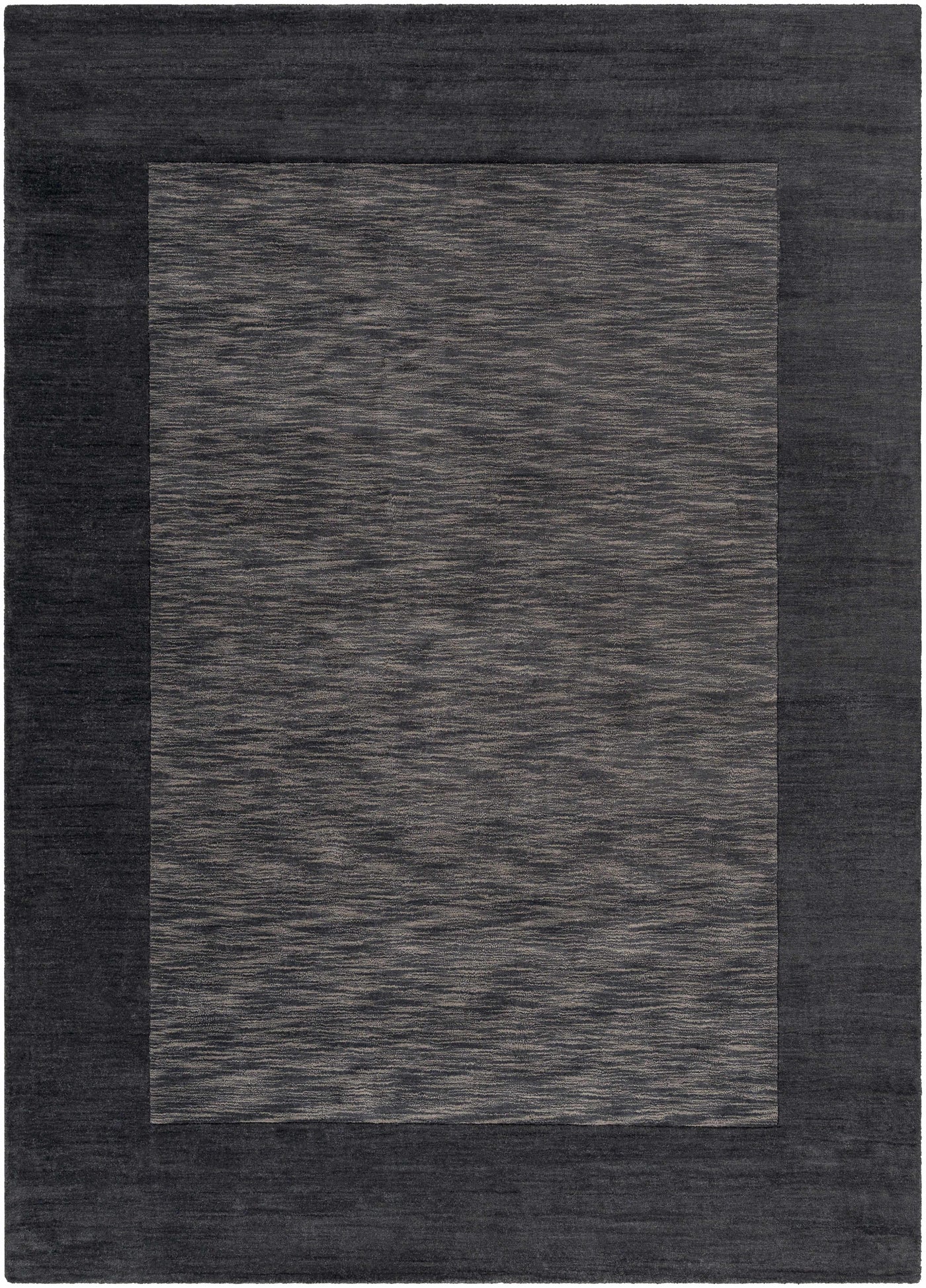 Bordered Solid Black Charcoal Wool Rug by Boutique Rugs