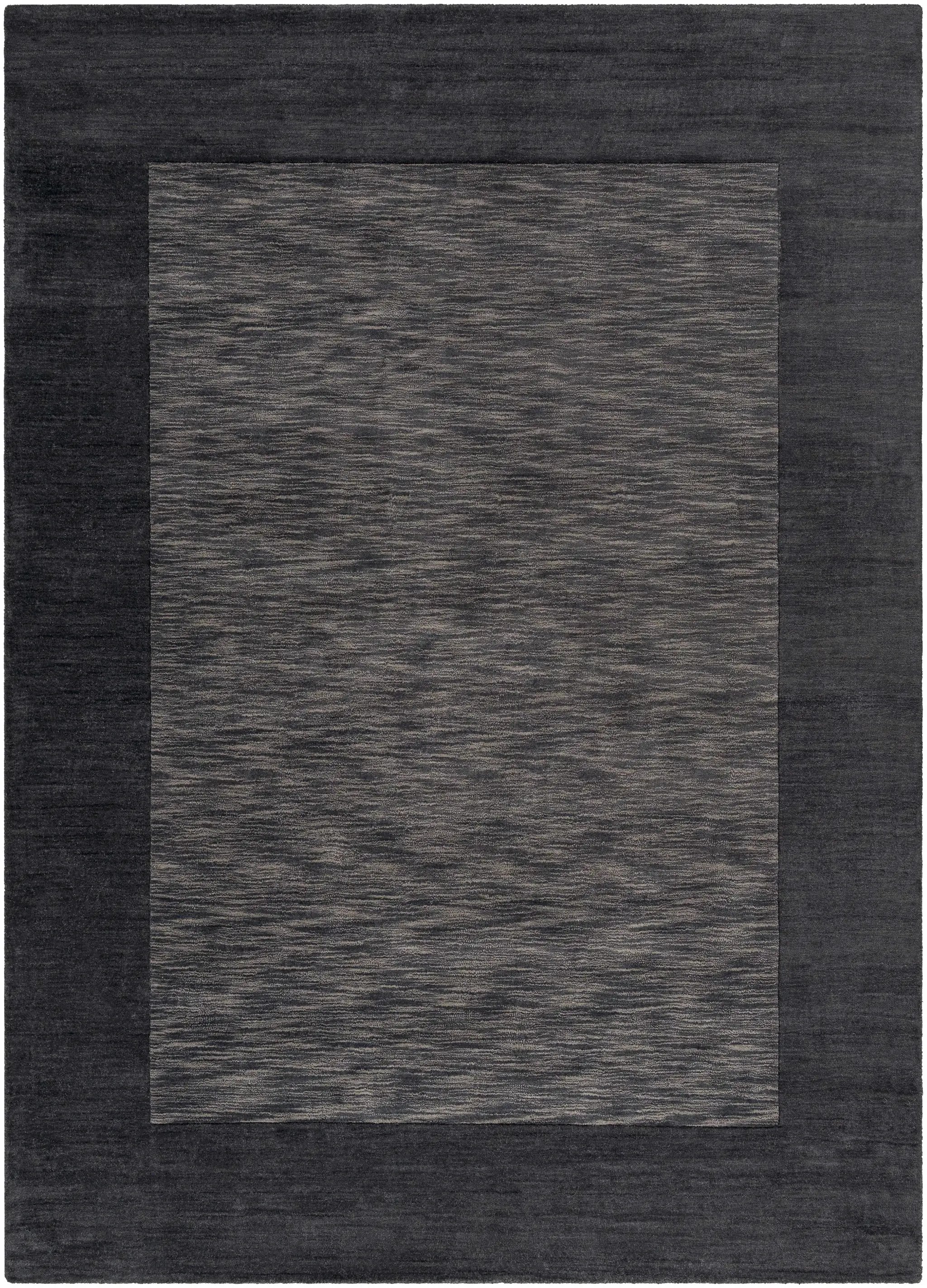 Bordered Solid Black Charcoal Wool Rug by Boutique Rugs