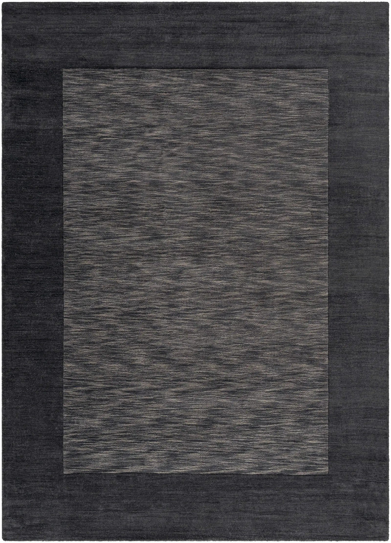 Bordered Solid Black Charcoal Wool Rug by Boutique Rugs