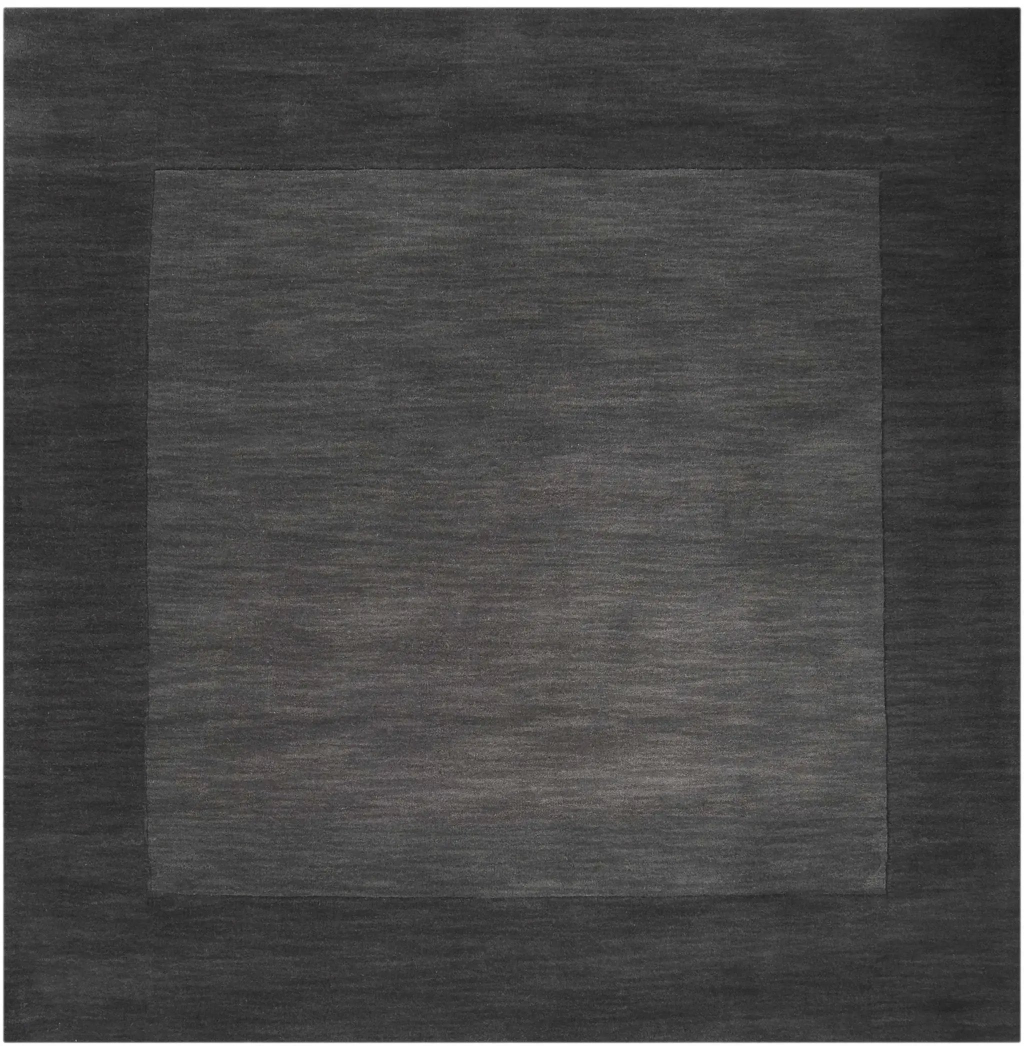 Bordered Solid Black Charcoal Wool Rug by Boutique Rugs