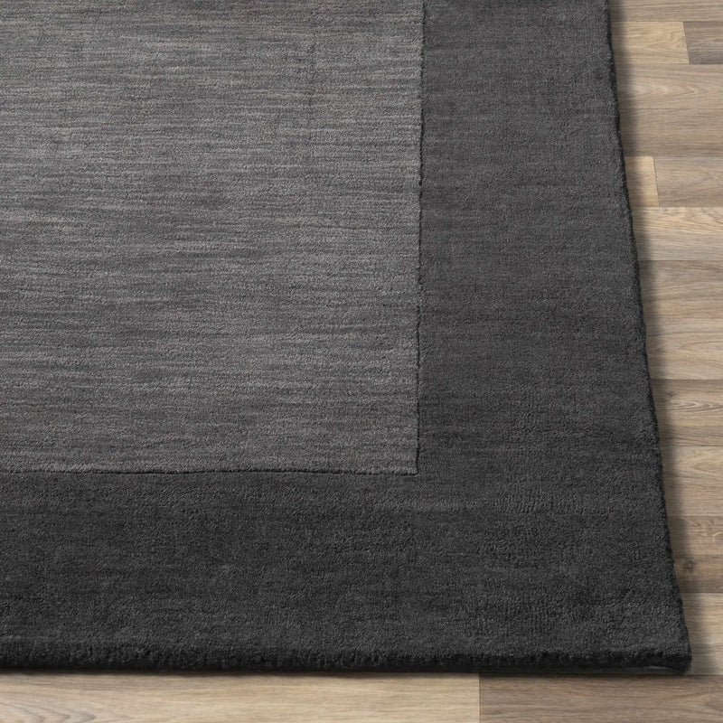 Bordered Solid Black Charcoal Wool Rug by Boutique Rugs