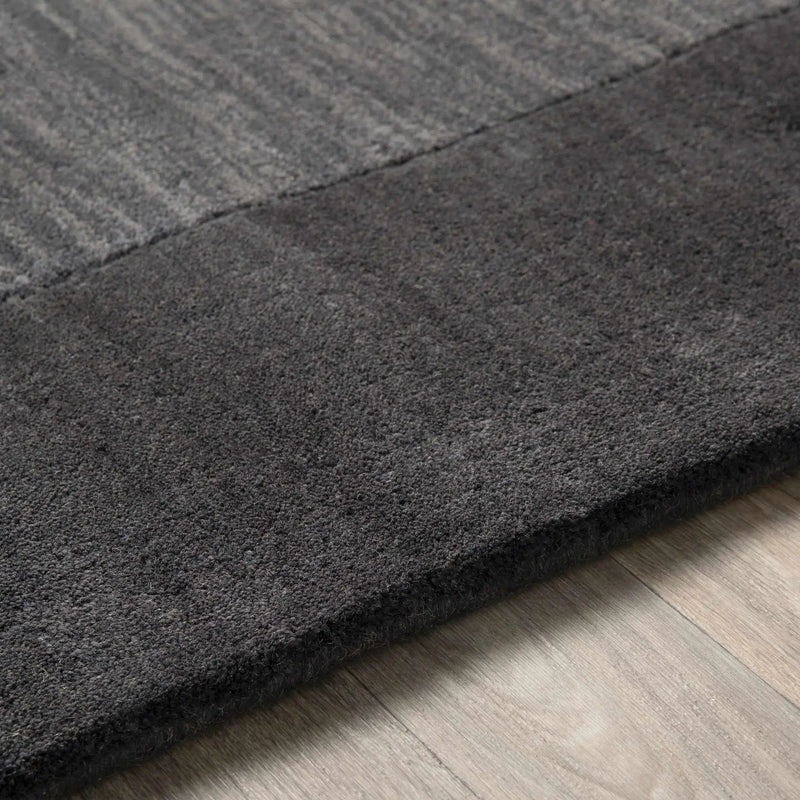 Bordered Solid Black Charcoal Wool Rug by Boutique Rugs