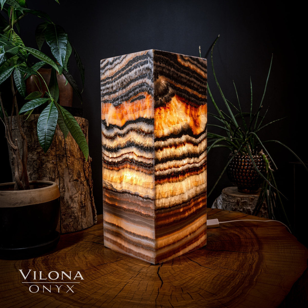 Tangerine Sierra Onyx Lamp (Medium Square Table Lamp #2), photo 4 of 5