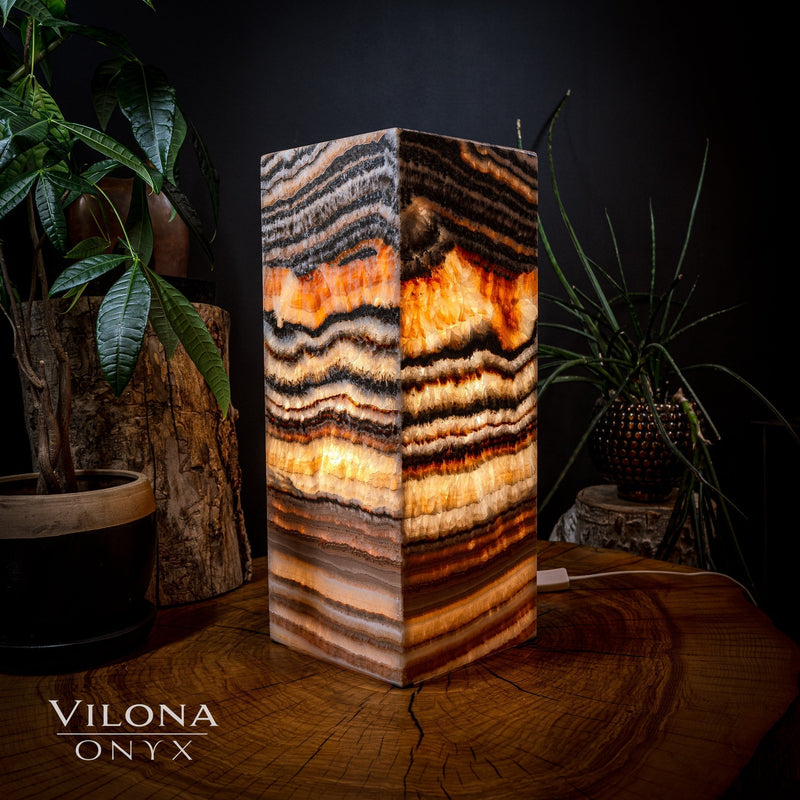 Tangerine Sierra Onyx Lamp (Medium Square Table Lamp #2), photo 4 of 5