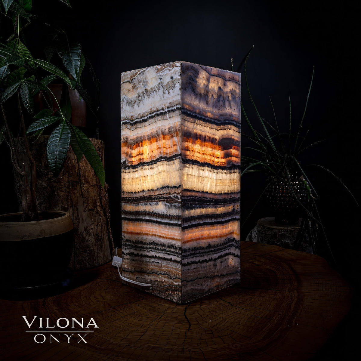 Tangerine Sierra Onyx Lamp (Medium Square Table Lamp #5), photo 5 of 5