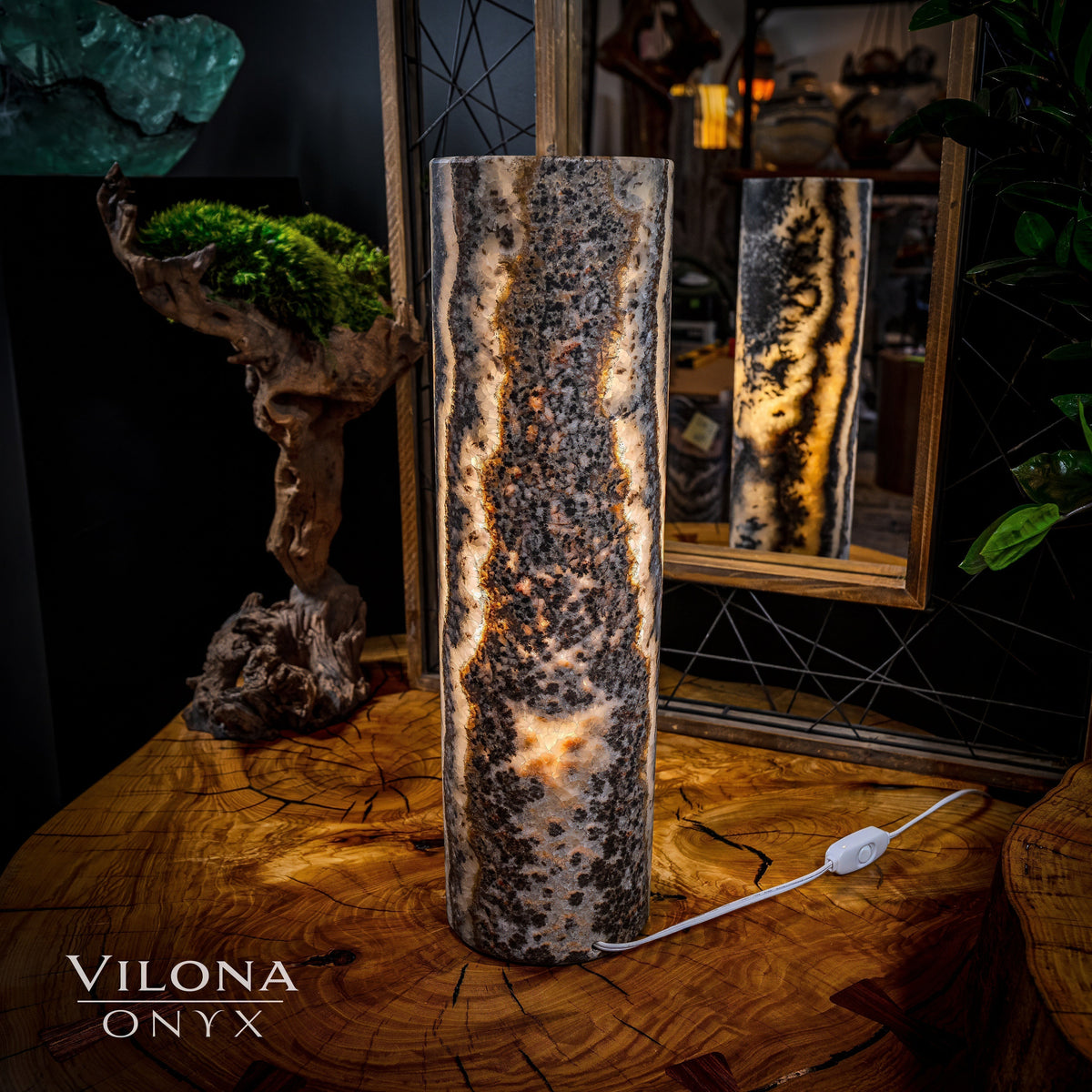 Tangerine Onyx Table Lamp - 20" Tall, x 5.5" Diameter - Live Edge (Medium #12), photo 9 of 9