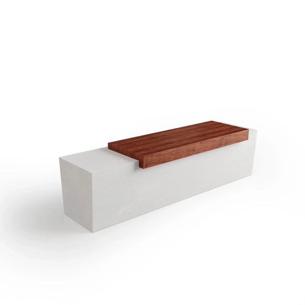 Tapered Bench with Wooden Planks - White GFRC Concrete Bench, photo 2 of 3