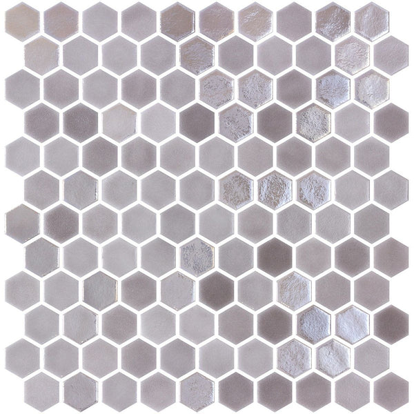 Taupe Polished Hexagon Glass Mosaics 11 3/4x11 1/2