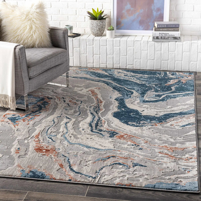 Tayport Blue Marble Rug - Clearance by Boutique Rugs