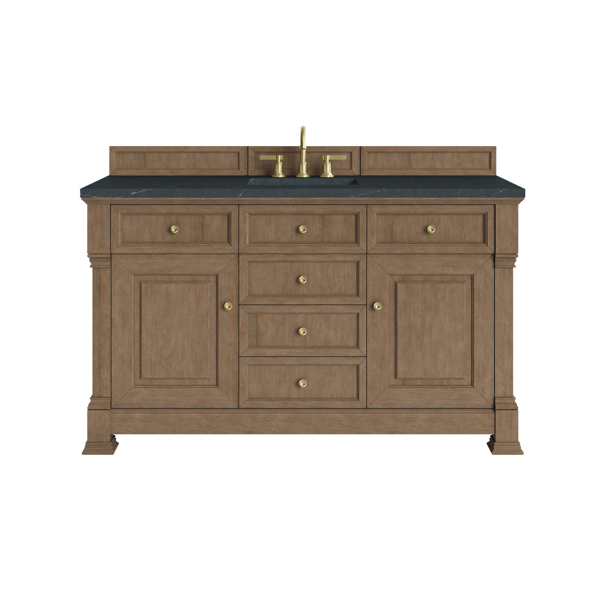 James Martin Brookfield 60" Single Bathroom Vanity, Pecan with Charcoal Soapstone countertop