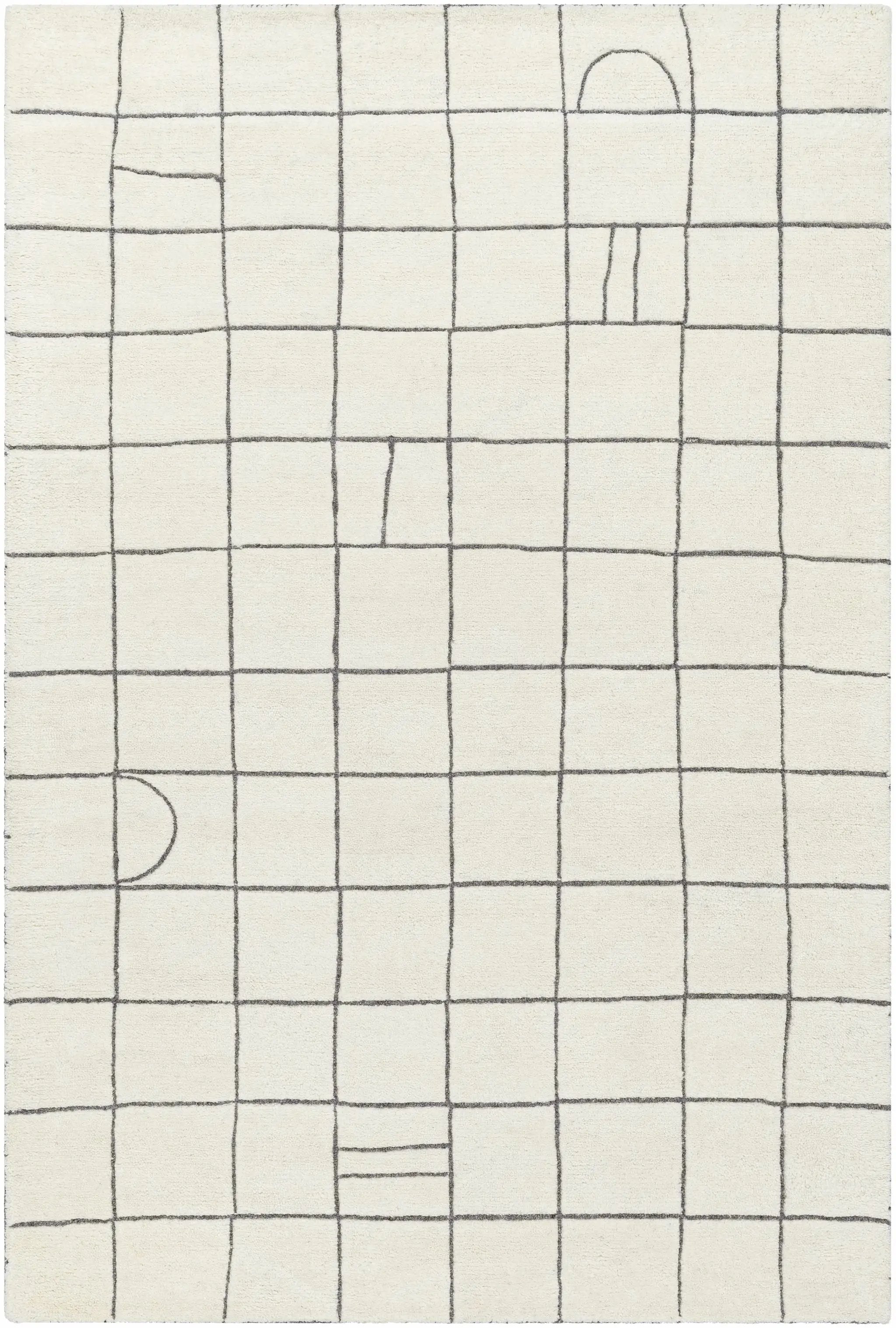 Tanya Pearl White Grid Wool Rug - Clearance by Boutique Rugs