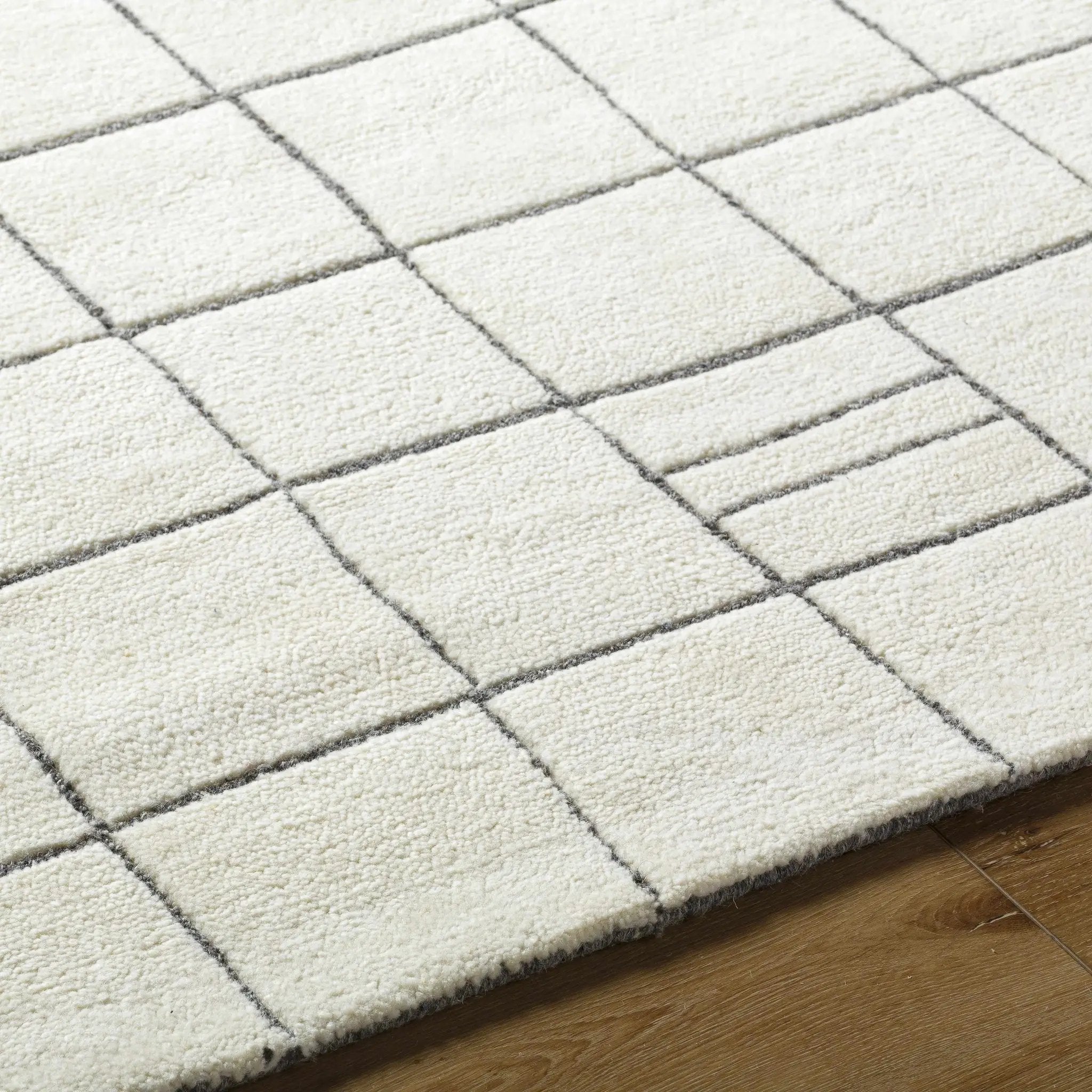 Tanya Pearl White Grid Wool Rug - Clearance by Boutique Rugs