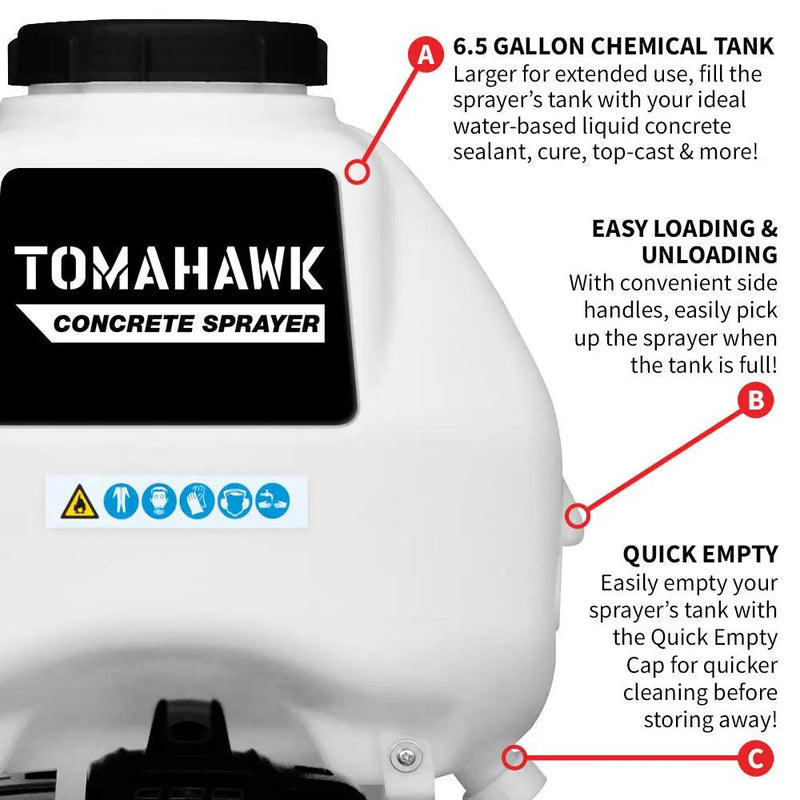 6.5 Gallon Backpack Concrete Sprayer .5 GPM Gas Finishing Tool for Cement Sealant Curing Stain by Tomahawk Power