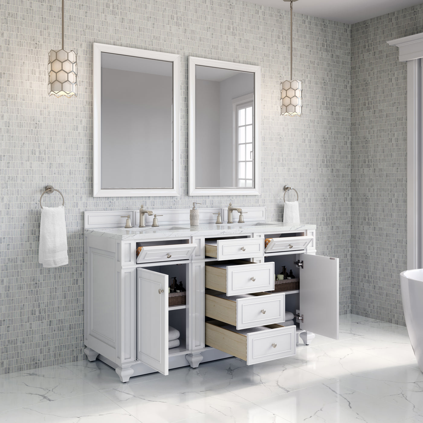 James Martin Bristol 60" Double Bathroom Vanity, Bright White by James Martin