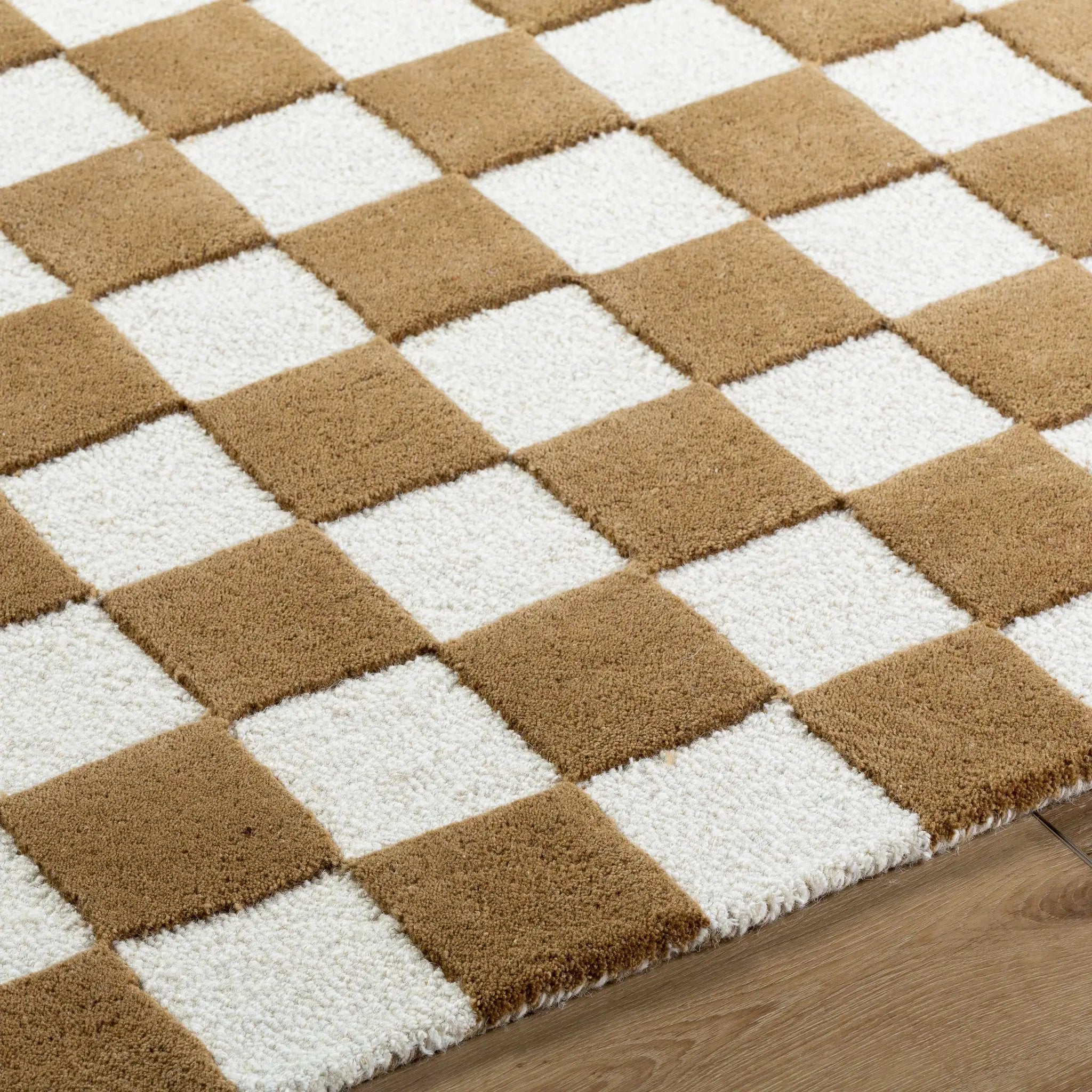 Timin Camel Checkered Area Rug - Clearance by Boutique Rugs