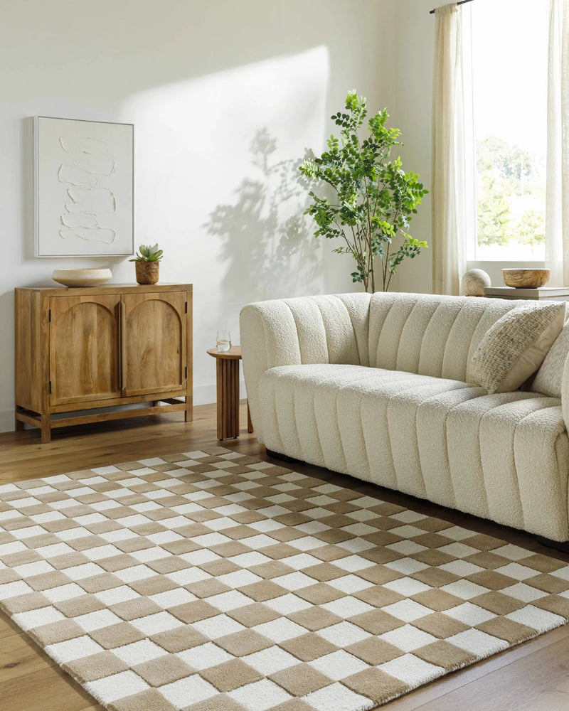 Timin Brown Checkered Wool Area Carpet - Clearance by Boutique Rugs